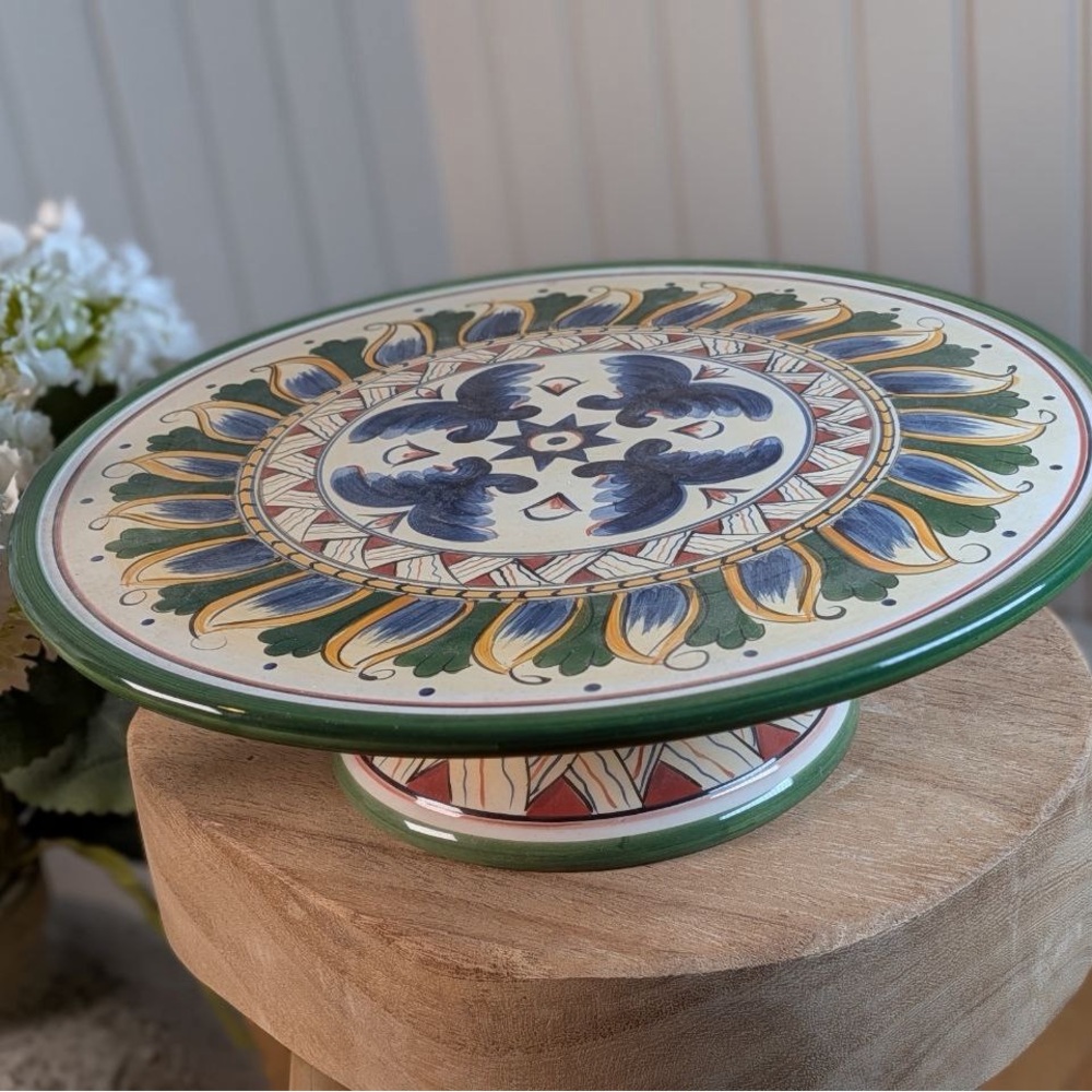 Tabletops Unlimited Deruta Italian Style Hand Painted Pedestal Cake Stand - Picture 8 of 8